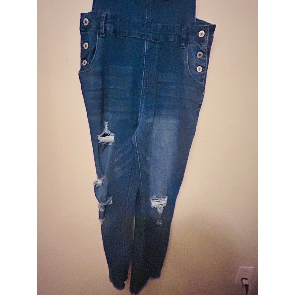 Star Distressed Denim Overalls Women Size Medium Blue Excellent Stretch Bib - Picture 3 of 9